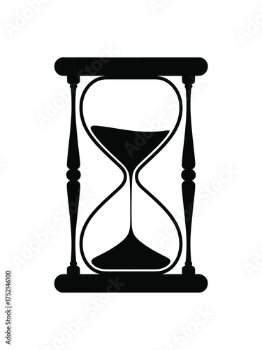 Black silhouette of an hourglass with sand flowing from top to bottom representing the passage of time