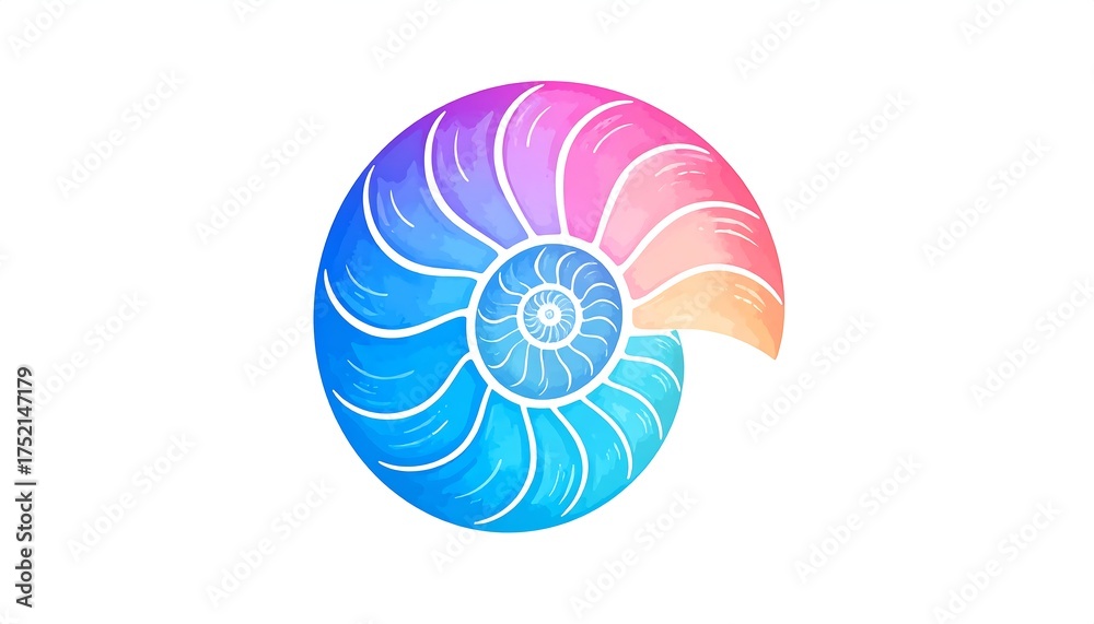 Obraz premium A stylized, colorful illustration of a nautilus shell isolated against a white background