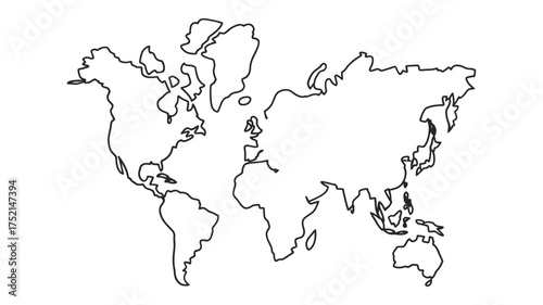 Simple outline drawing of the world map showing continents and oceans