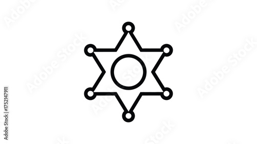 Simple outline of a six pointed star sheriff badge on a white background