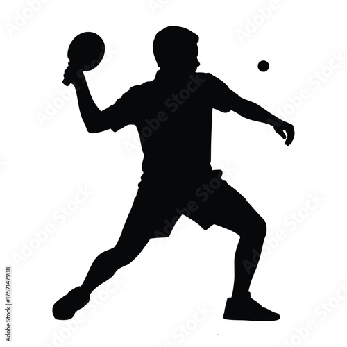 Silhouette of a male athlete playing table tennis with a paddle and ball