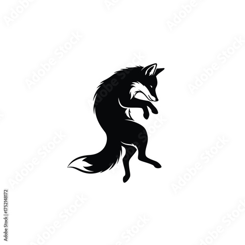 Dancing fox silhouette on white background