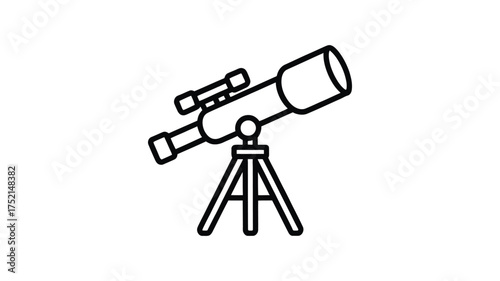 Simple line drawing icon of a telescope on a tripod stand for astronomy and exploration