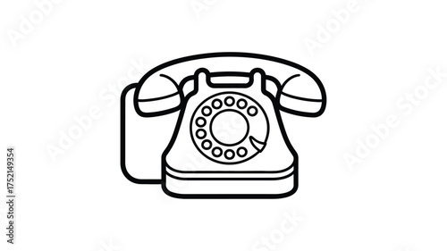 Retro rotary dial telephone icon in black and white line art style