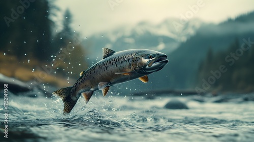 A majestic salmon leaps from the water in a pristine mountain river
