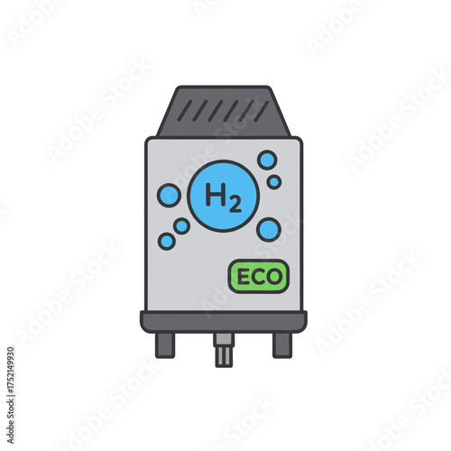 Green Hydrogen Electrolyzer Flat Icon, Clean Energy Production Illustration