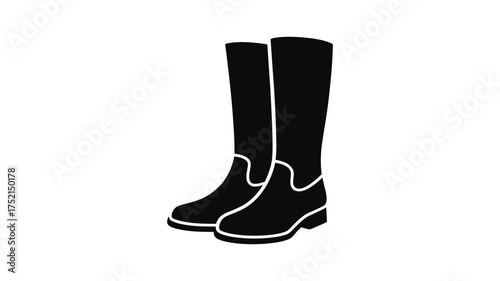 Black silhouette of a pair of tall knee high riding boots with white trim