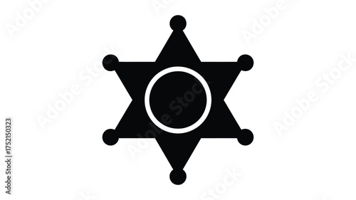 Classic six pointed sheriff star badge silhouette isolated on white background
