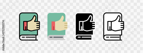Books with thumbs up icons, suitable for educational materials, book reviews, and positive feedback concepts.