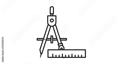 A black and white line drawing of a compass and ruler, used for measuring and drawing.