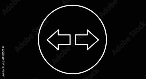 A white circle containing two opposing arrows pointing left and right, centered on a black background.
