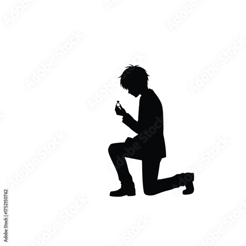 Man proposing on one knee silhouette