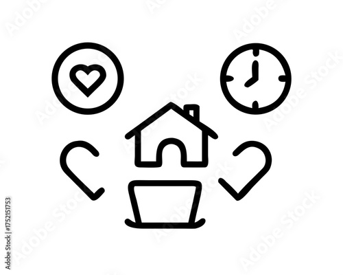 Home office setup with love, time, and laptop