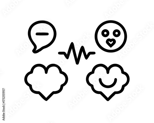 Collection of modern black line icons on with emotions