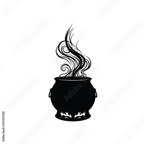 Witches cauldron silhouette with swirling smoke