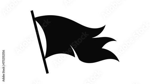 Silhouette of a black flag waving on a flagpole against a white background