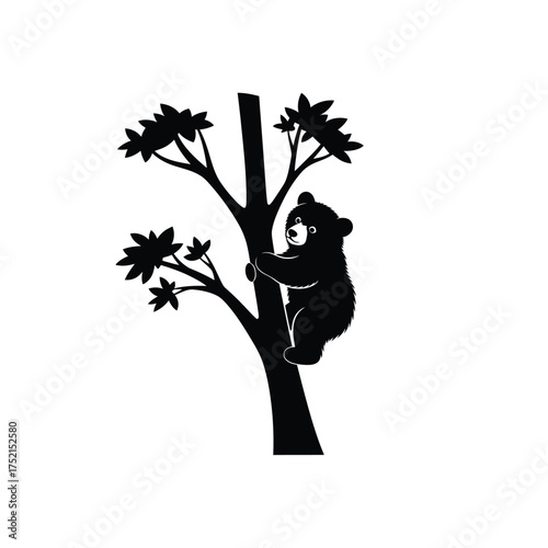 Bear climbing a tree silhouette