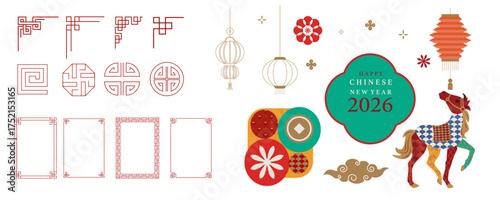 Chinese new year frame,border. year of horse abstract decoration element object