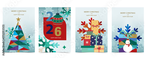 Christmas vertical background with snowflake,gift, reindeer for festival new year