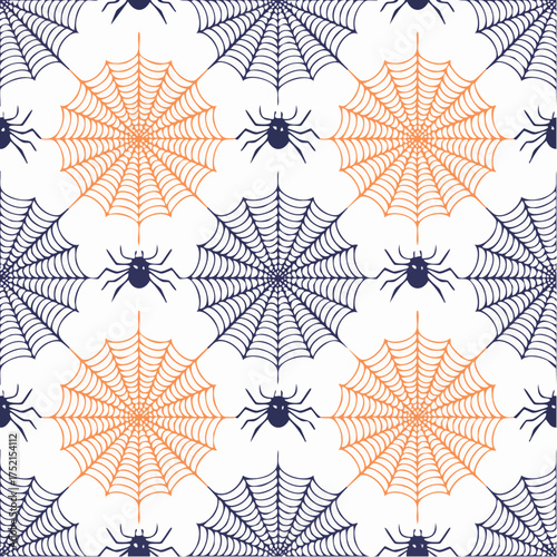 Halloween Pattern Spiderwebs and Spiders, Seamless Vector
