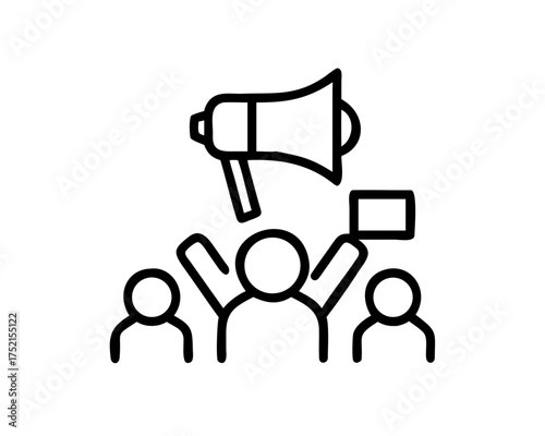 People with megaphone and sign expressing opinion