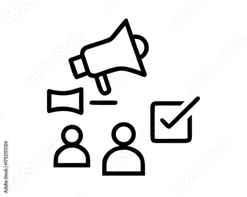 People with megaphone and check mark