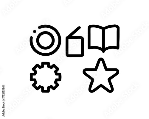 Icon set featuring circle, book, gear, and star
