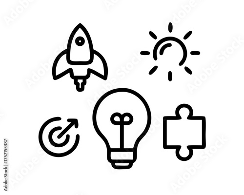 Icon set displaying business idea, innovation, and solution