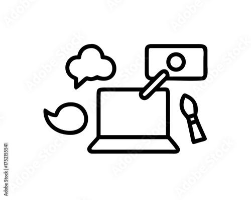 Digital art creation on a laptop with stylus and brush