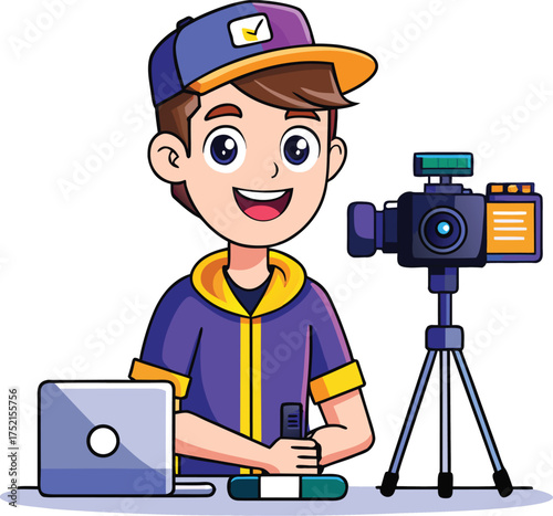 Cartoon Content Creator – Vector Illustration for Digital Media and Vlogging