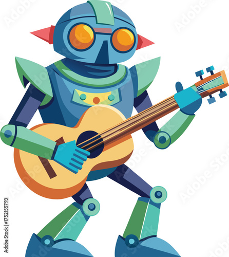 Cartoon Robot Playing Guitar – Fun Vector for Music and Tech Themes