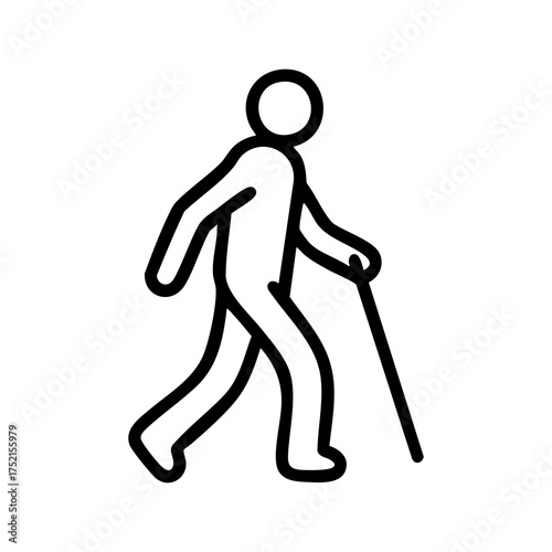 Vector art of simple line art icon of a person walking with a cane