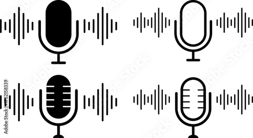  Podcast microphone icon. Vocal signs. voice icon symbol. public speaker. Audio sign collection
