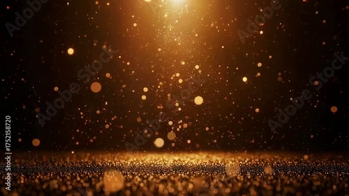A golden, bokeh-filled background. Shimmering particles, lit from above. Focus on a grainy ground