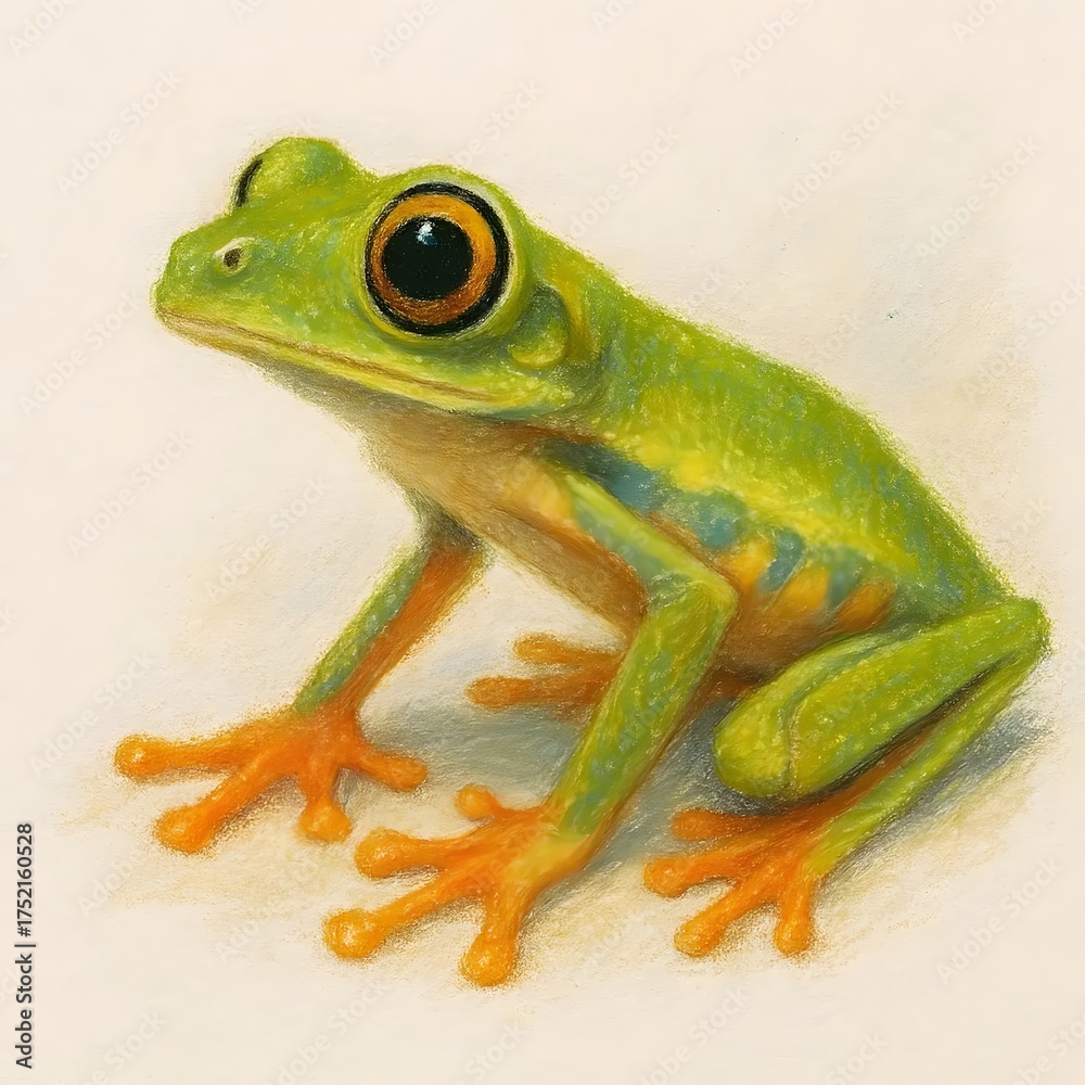 Fototapeta premium 레무르잎개구리, 좌측면, 파스텔화, jpeg (Lemur leaf frog, left side view, pastel painting, jpeg)