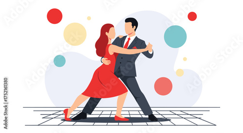 Elegant Couple Performing Dynamic Tango Dance On A Disco Floor