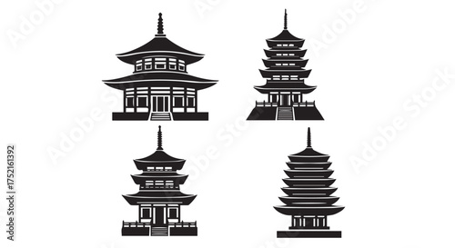 Traditional japanese pagodas and temples isolated on transparent background