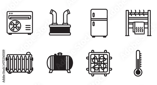 Set of home heating and cooling appliances and devices isolated on transparent background