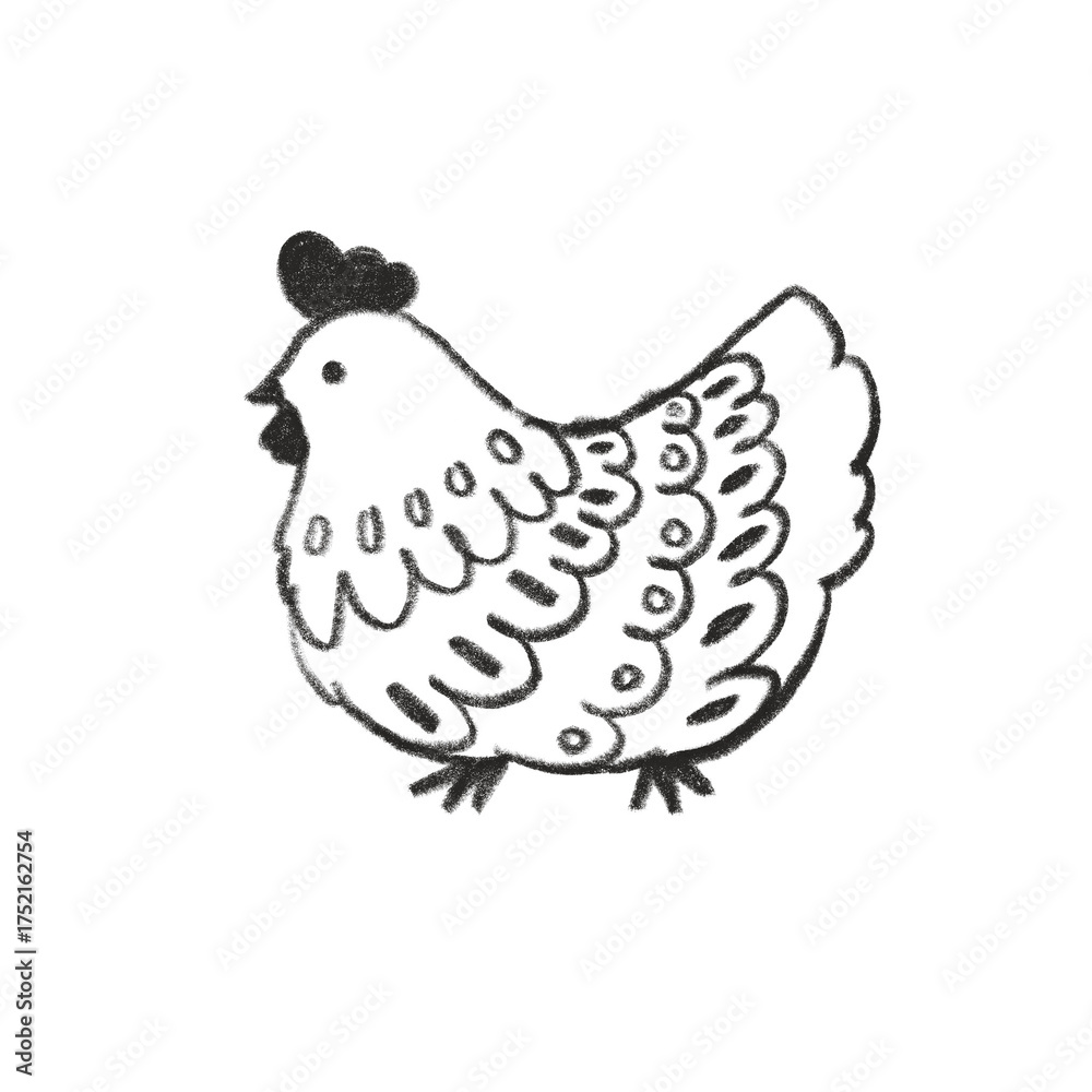 Fototapeta premium Chicken line art black and white cute farm animal art for kids