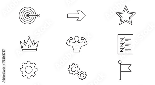 Collection of business and success icons isolated on transparent background