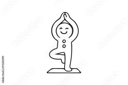 Line art Gingerbread doing yoga icon illustration on white background.