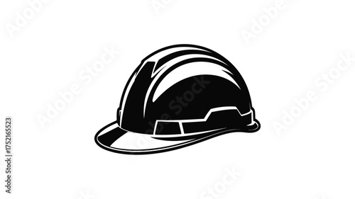 Black and white illustration of a hard hat on a white background symbolizing safety and construction