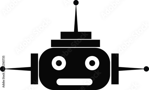 Black vintage retro robot head icon isolated vector for technology and artificial intelligence design.