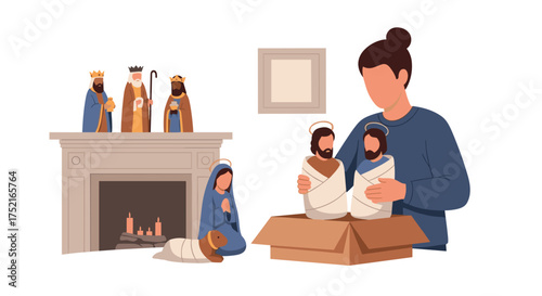 Preparing Christmas Nativity Scene Figures for Display Indoors