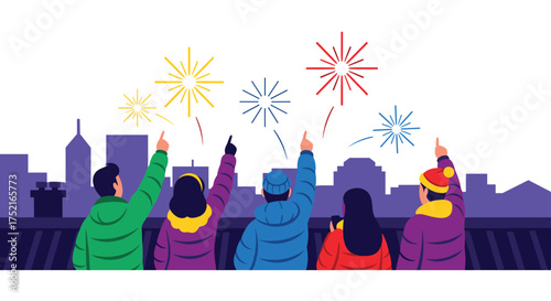 Celebrating the New Year with a Spectacular Fireworks Display Over the City Skyline
