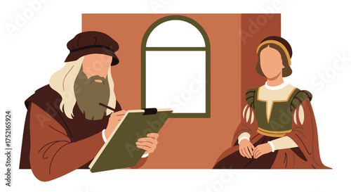 An Artist Depicts a Renaissance Noblewoman in a Studio Setting