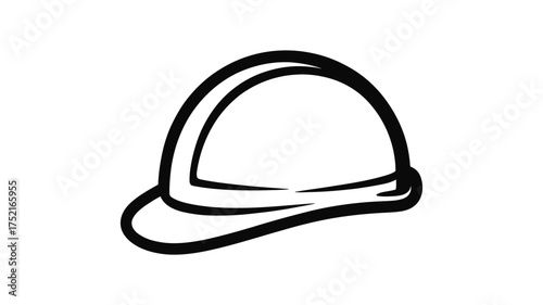 Simple black and white hand drawn sketch of a construction hard hat on a white background