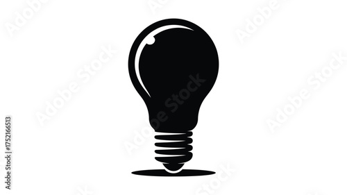 Simple black silhouette of an incandescent light bulb standing upright on a white background