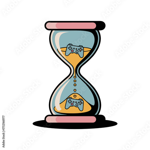 gaming hourglass, controllers inside glass, countdown playtime concept, pastel gradient base, modern streamer artwork, clean vector
