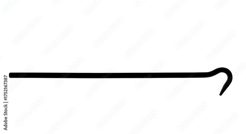 Fototapeta premium A black crowbar, a simple, straight tool with a curved end, isolated on a white background